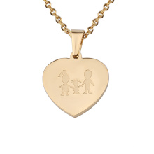 Stainless Steel Gold Engraving Family Member Heart Pendant Necklace